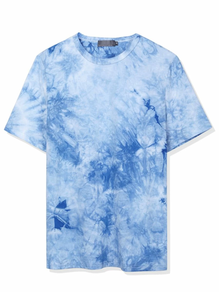 Men's Hip Hop Tie Dye T-Shirt Short Sleeve Summer Tee Green Yellow Print Casual Top