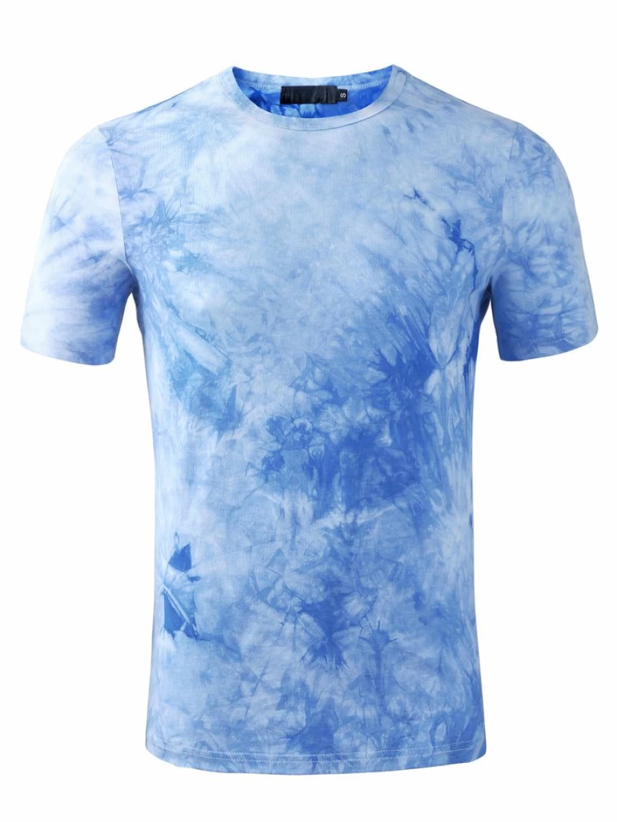 Men's Hip Hop Tie Dye T-Shirt Short Sleeve Summer Tee Green Yellow Print Casual Top