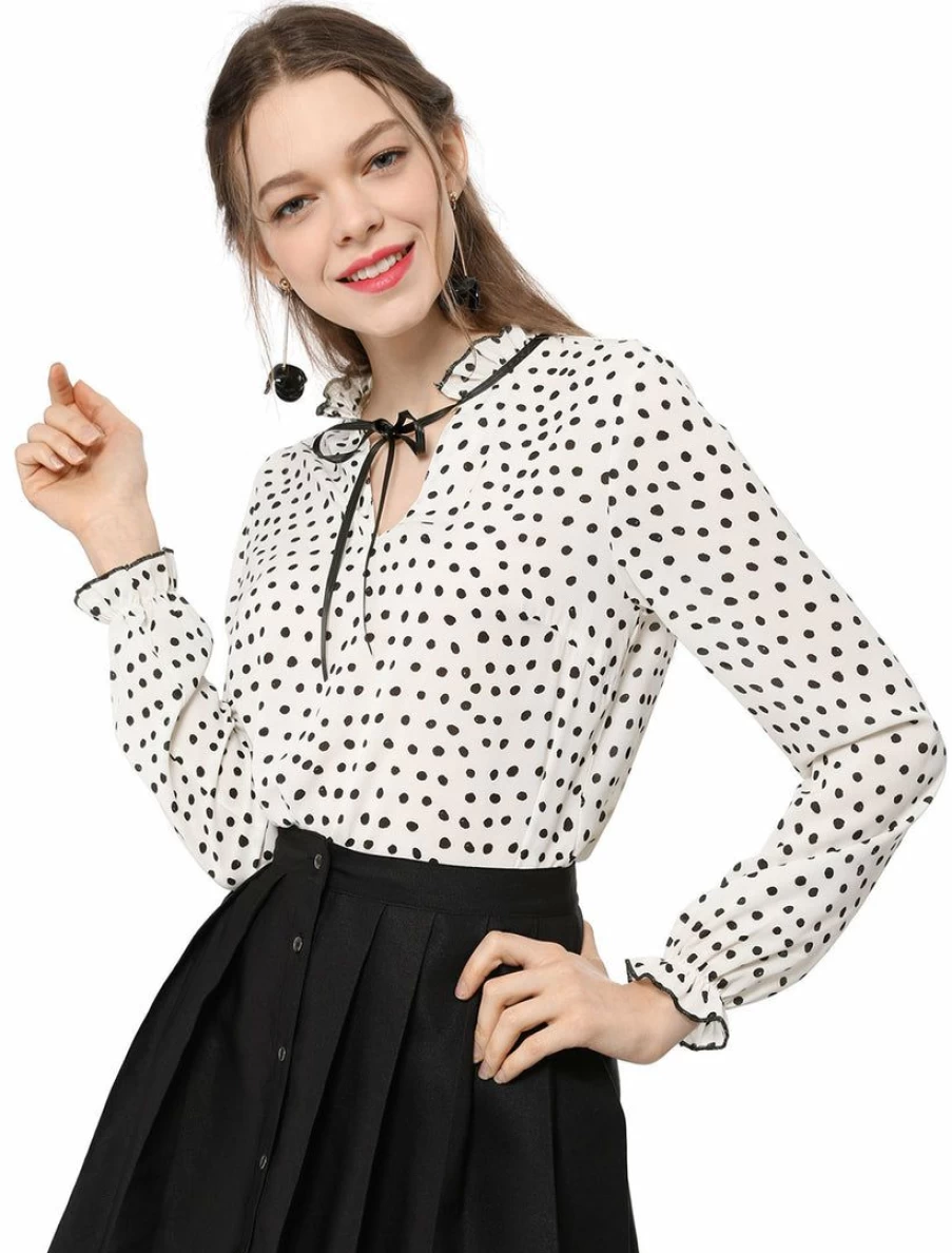 Vintage Bell Sleeve Blouse for Women with Ruffle Neck Tie Detail