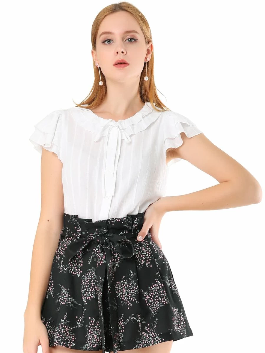 Black High Waist Wide Leg Floral Shorts for Women with Belt - Casual Summer Fashion