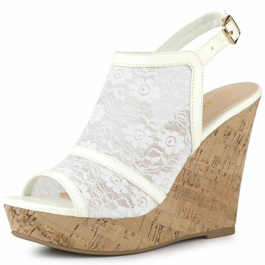 Women's Open Toe Platform Wedge Sandals with Lace Detail – Comfortable High Heel Summer Shoes