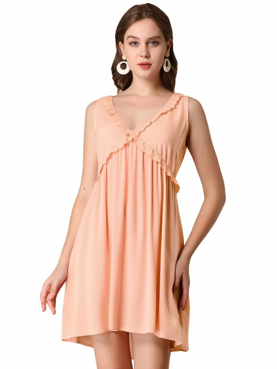 Allegra K Women's Pink Flowy Ruffle V-Neck Cross Front A-Line Sleeveless Dress