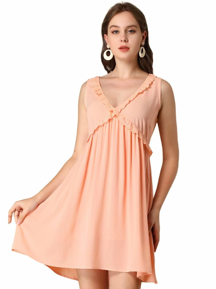 Allegra K Women's Pink Flowy Ruffle V-Neck Cross Front A-Line Sleeveless Dress