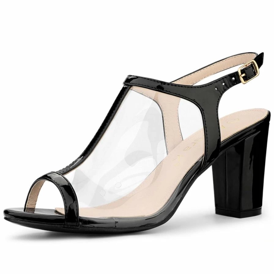 Women's Clear Peep Toe Chunky Heel Lucite Sandals - Fashionable Transparent Block Heel Open-Toe Shoes