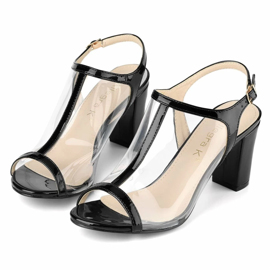 Women's Clear Peep Toe Chunky Heel Lucite Sandals - Fashionable Transparent Block Heel Open-Toe Shoes