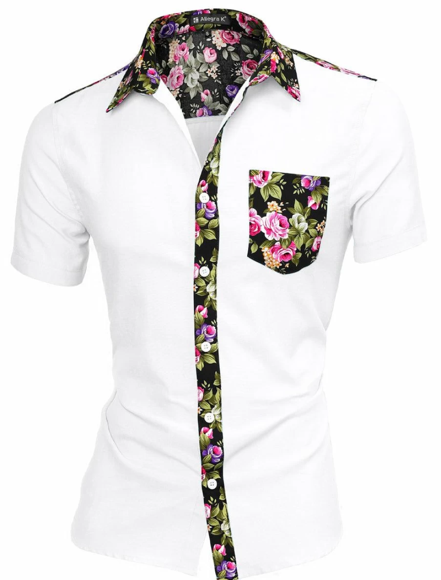Men's Summer Floral Print Hawaiian Shirt Short Sleeve Button Down Casual Beach Shirt