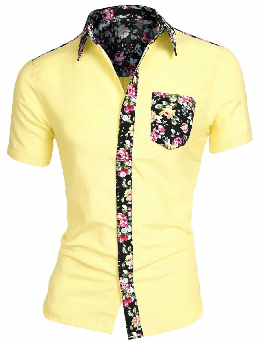 Men's Summer Floral Print Hawaiian Shirt Short Sleeve Button Down Casual Beach Shirt