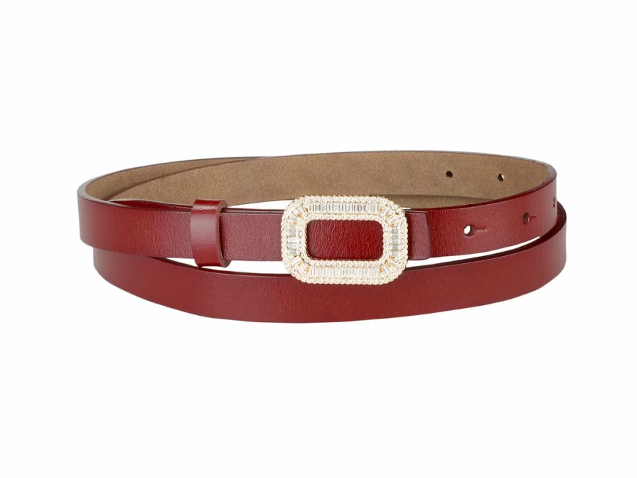 Women's Skinny Faux Leather Belt with Square Buckle - Stylish Waist Belt for Dresses & Pants