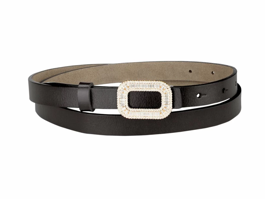 Women's Skinny Faux Leather Belt with Square Buckle - Stylish Waist Belt for Dresses & Pants