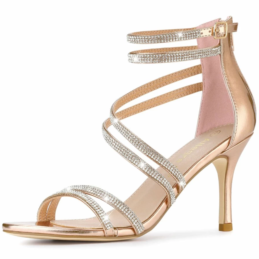 Women's Rhinestone Stiletto Heels Sandals with Ankle Strap - Elegant High Heel Party Shoes
