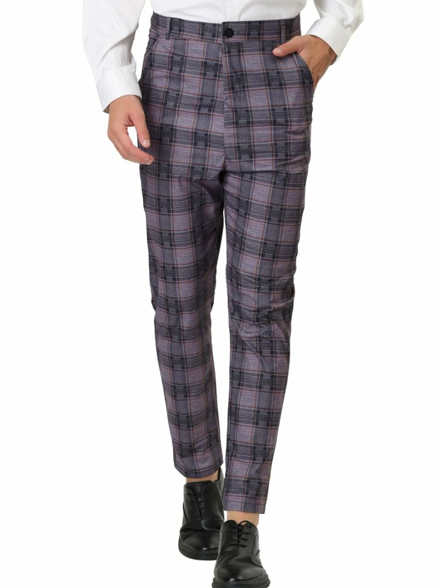 Men's Slim Fit Plaid Dress Pants - Classic Checked Business Trousers for Professional Style