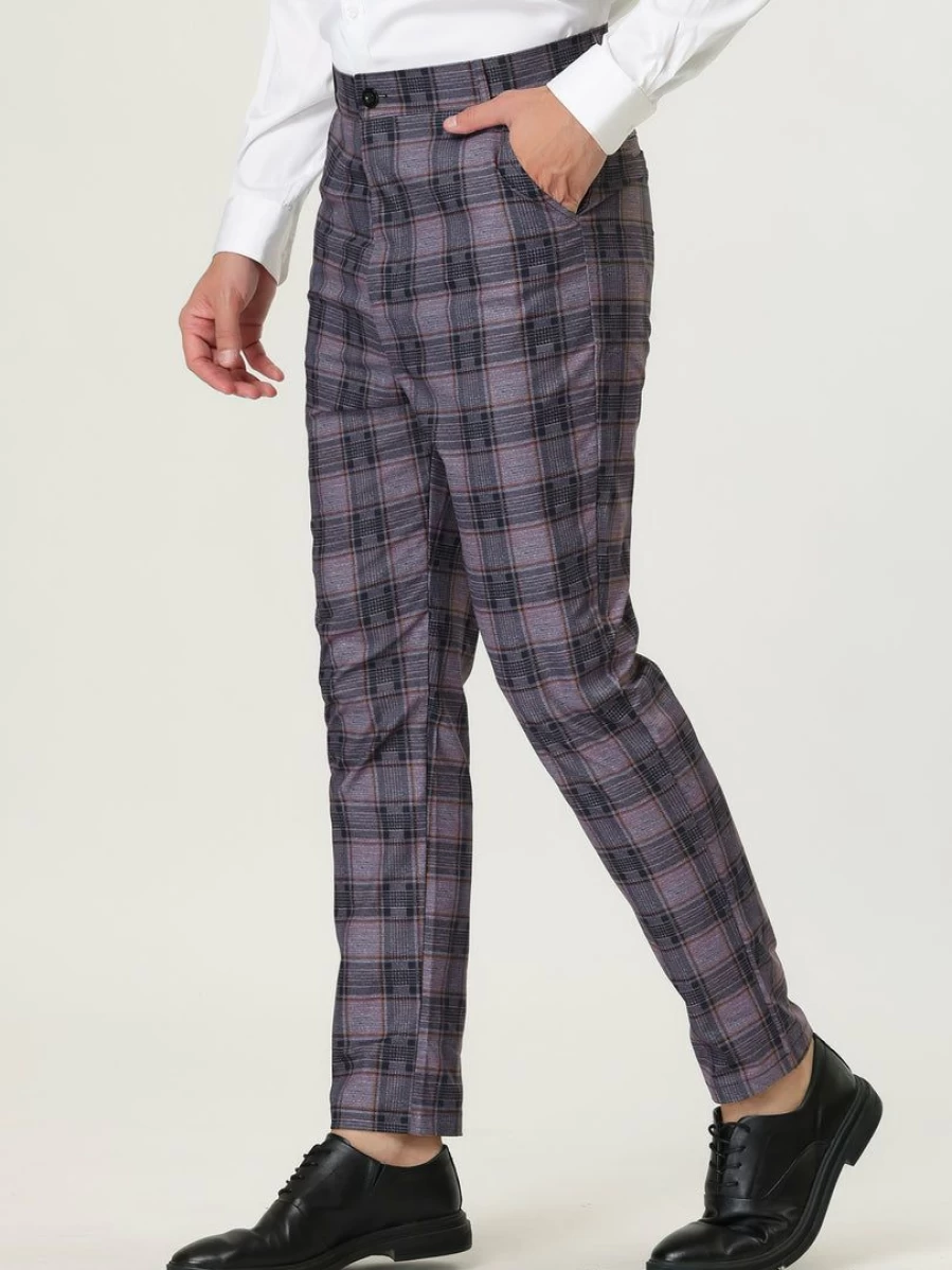 Men's Slim Fit Plaid Dress Pants - Classic Checked Business Trousers for Professional Style