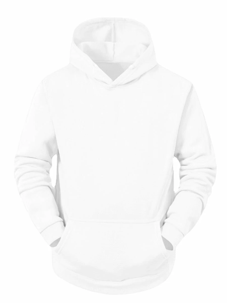 Men's Plush Lined Hoodie with Pocket - Solid Long Sleeve Pullover Sweatshirt