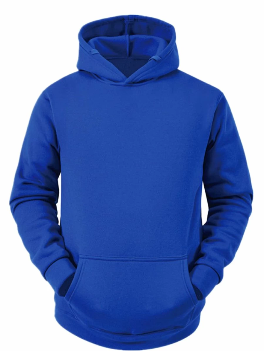 Men's Plush Lined Hoodie with Pocket - Solid Long Sleeve Pullover Sweatshirt
