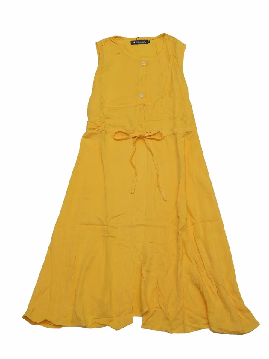 Women's Sleeveless Summer Dress with Button Front and Drawstring Waist - Casual Flowy Mini Dress