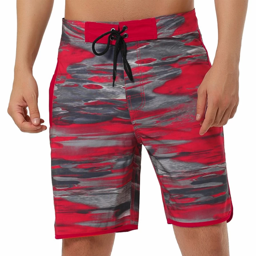 Men's Summer Contrast Color Printed Swim Shorts with Drawstring Waist