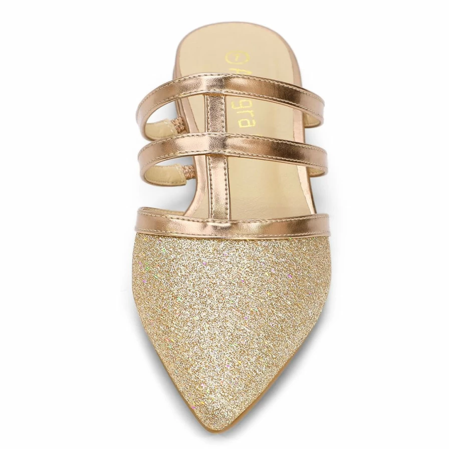 Sparkly Women's Pointed Toe Flat Mules Slip-On Shoes with Glitter Detail for Elegant Comfort