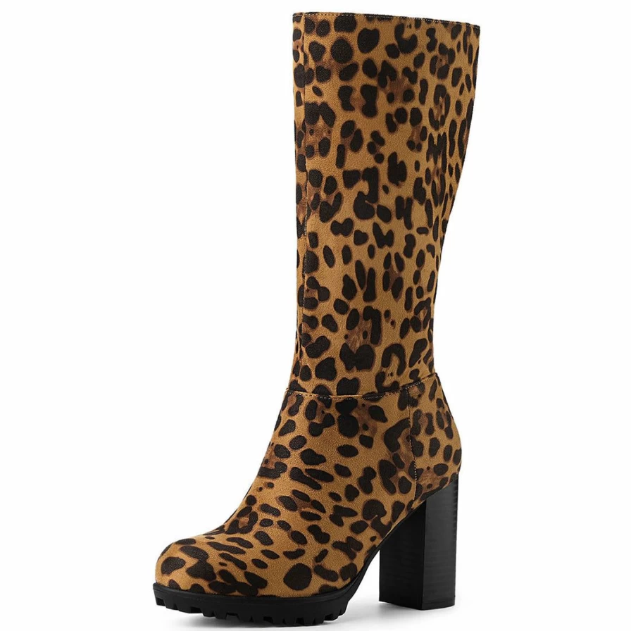 Allegra K Women's Chunky Heel Ankle Boots Mid Calf Winter Shoes Fashion Comfortable Booties