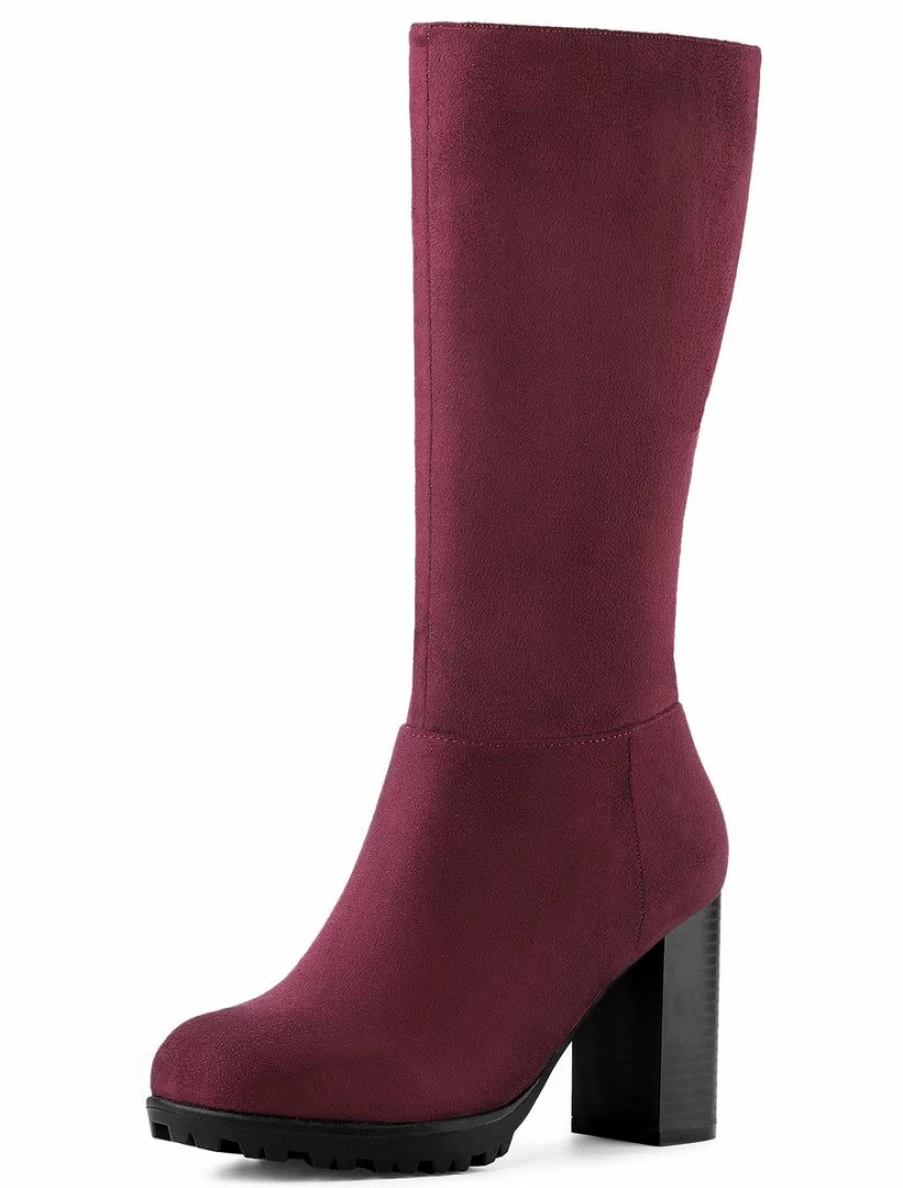Allegra K Women's Chunky Heel Ankle Boots Mid Calf Winter Shoes Fashion Comfortable Booties
