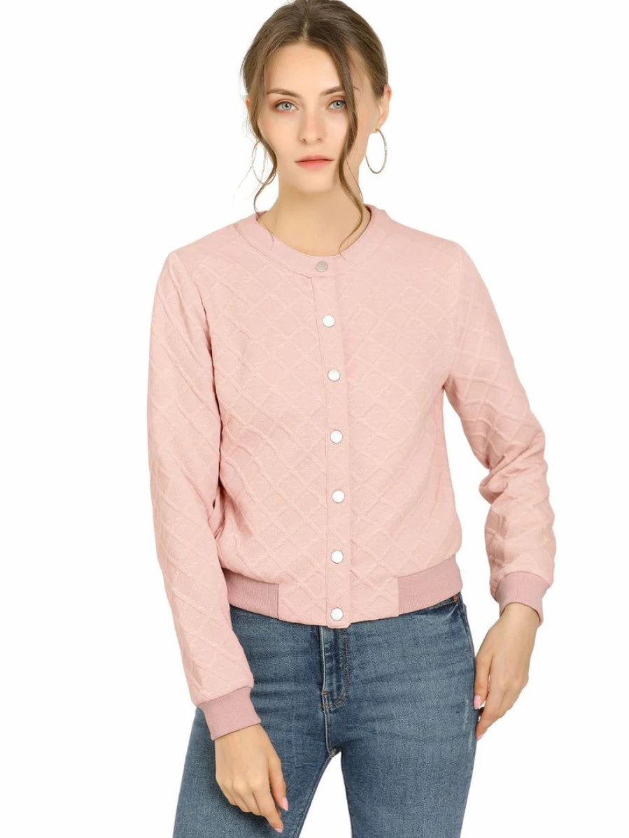 Allegra K Women's Pink Lightweight Long Sleeve Casual Jacket for Warm-Up and Everyday Wear