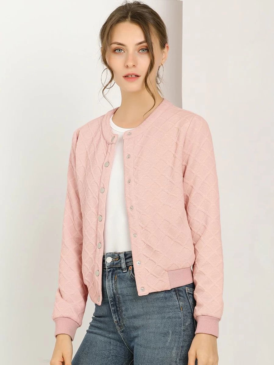 Allegra K Women's Pink Lightweight Long Sleeve Casual Jacket for Warm-Up and Everyday Wear
