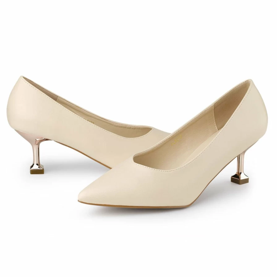 Women's Pointed Toe Low Kitten Heel Dress Pumps - Elegant Comfort & Style for Formal Occasions