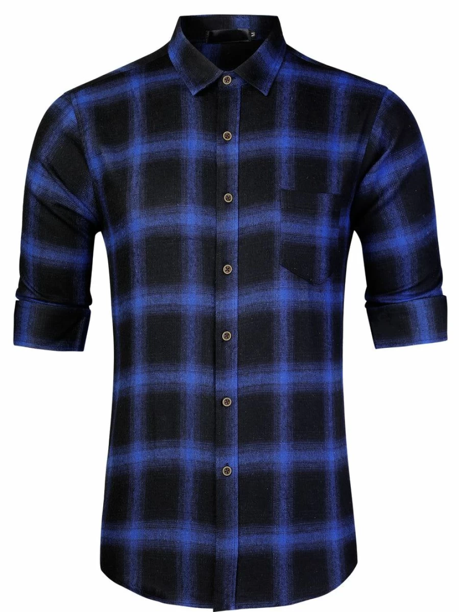 Men's Casual Long Sleeve Plaid Checked Dress Shirt - Button Down Stylish Comfort Fit