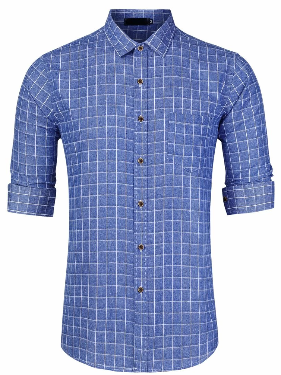 Men's Casual Long Sleeve Plaid Checked Dress Shirt - Button Down Stylish Comfort Fit