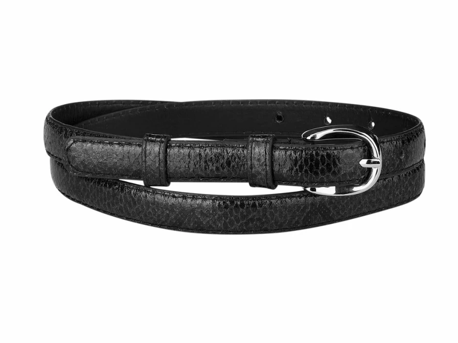 Women's Skinny Faux Leather Belt with Pin Buckle - Snakeskin Embossed Stylish Accessory