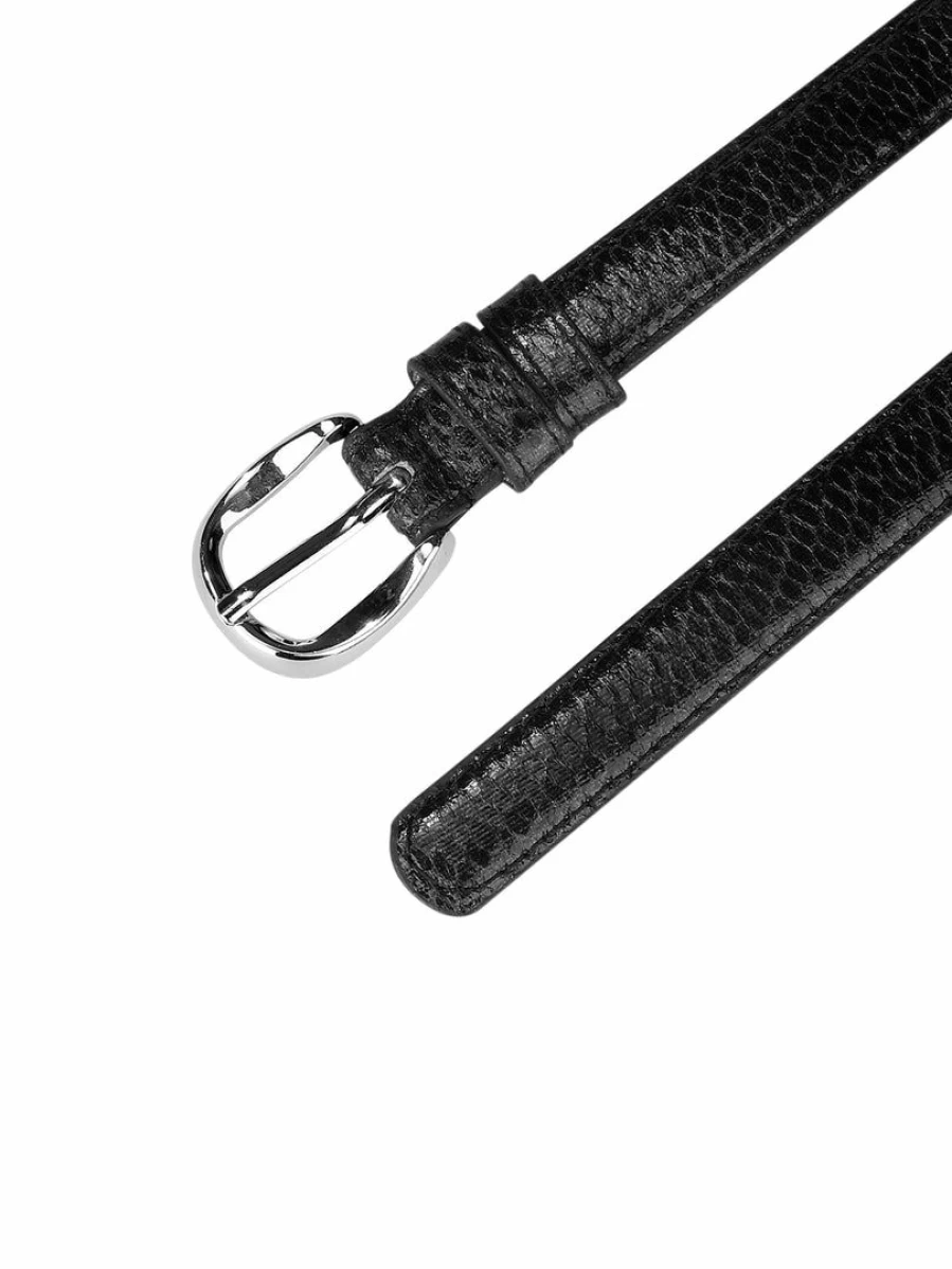 Women's Skinny Faux Leather Belt with Pin Buckle - Snakeskin Embossed Stylish Accessory