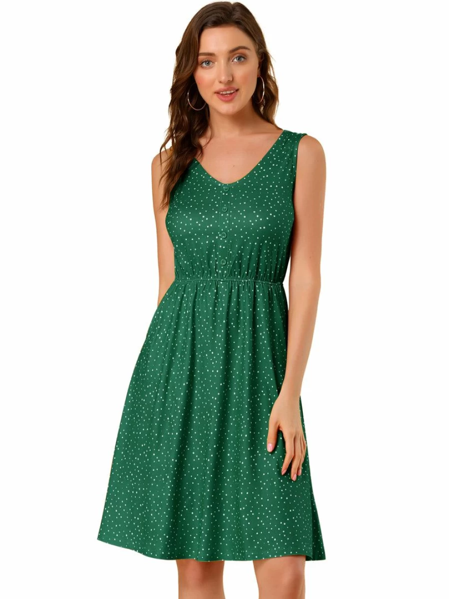 Women's Polka Dot Midi Dress with V-Neck and Tie Waist - Floral Summer Casual Party Wear