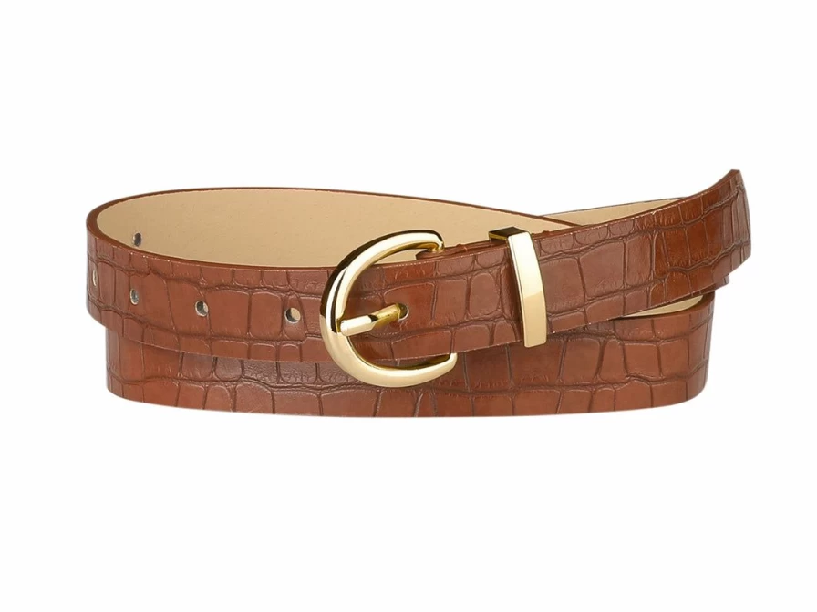 Women's Fashion Leather Belt with Alligator Embossed Design and Alloy Buckle - Stylish Waist Accessory