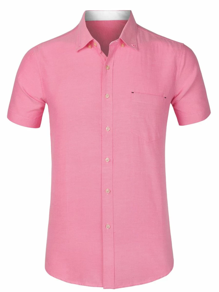 Men's Summer Short Sleeve Dress Shirt Solid Color Formal Button Down Shirt
