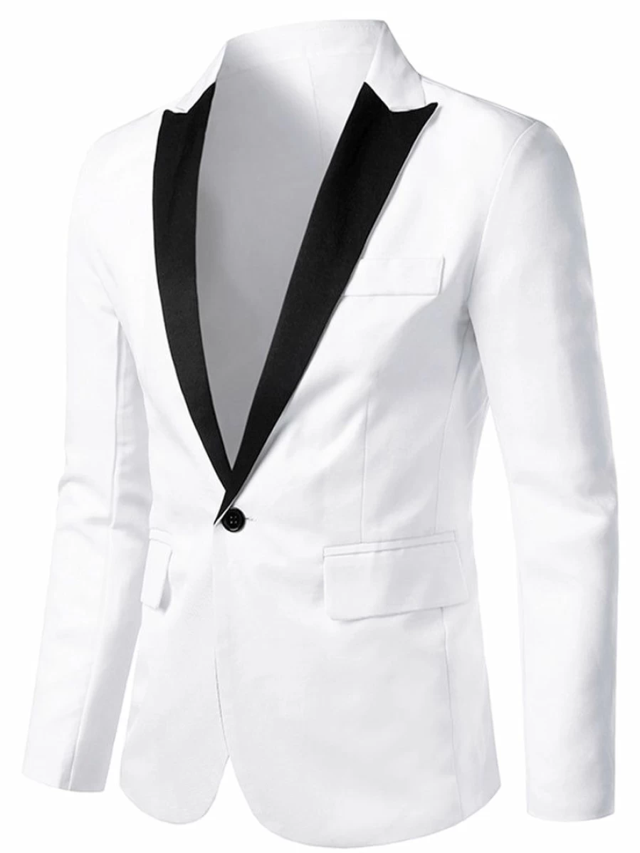 Men's Slim Fit Blazer with Contrast Color Collar - Single Button Prom Suit Jacket for Formal and Sports Wear
