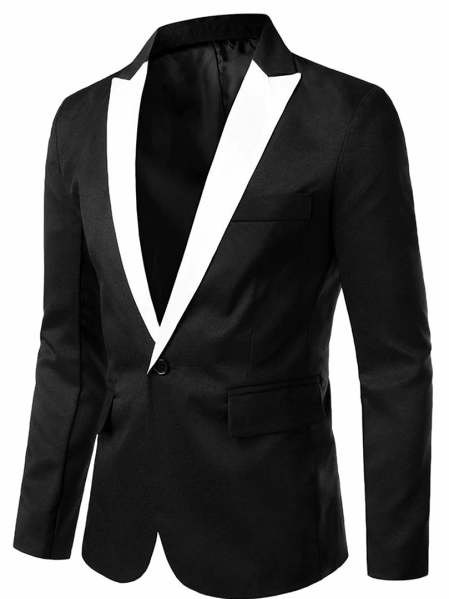 Men's Slim Fit Blazer with Contrast Color Collar - Single Button Prom Suit Jacket for Formal and Sports Wear