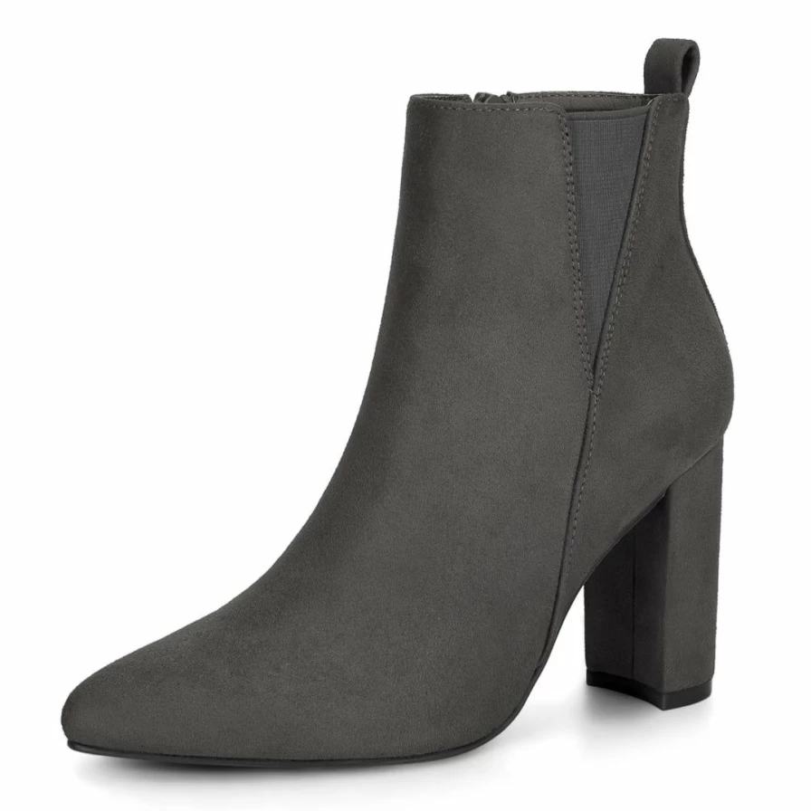 Women's Pointed Toe Ankle Boots with Zipper and Block Heel for Fashion and Comfort