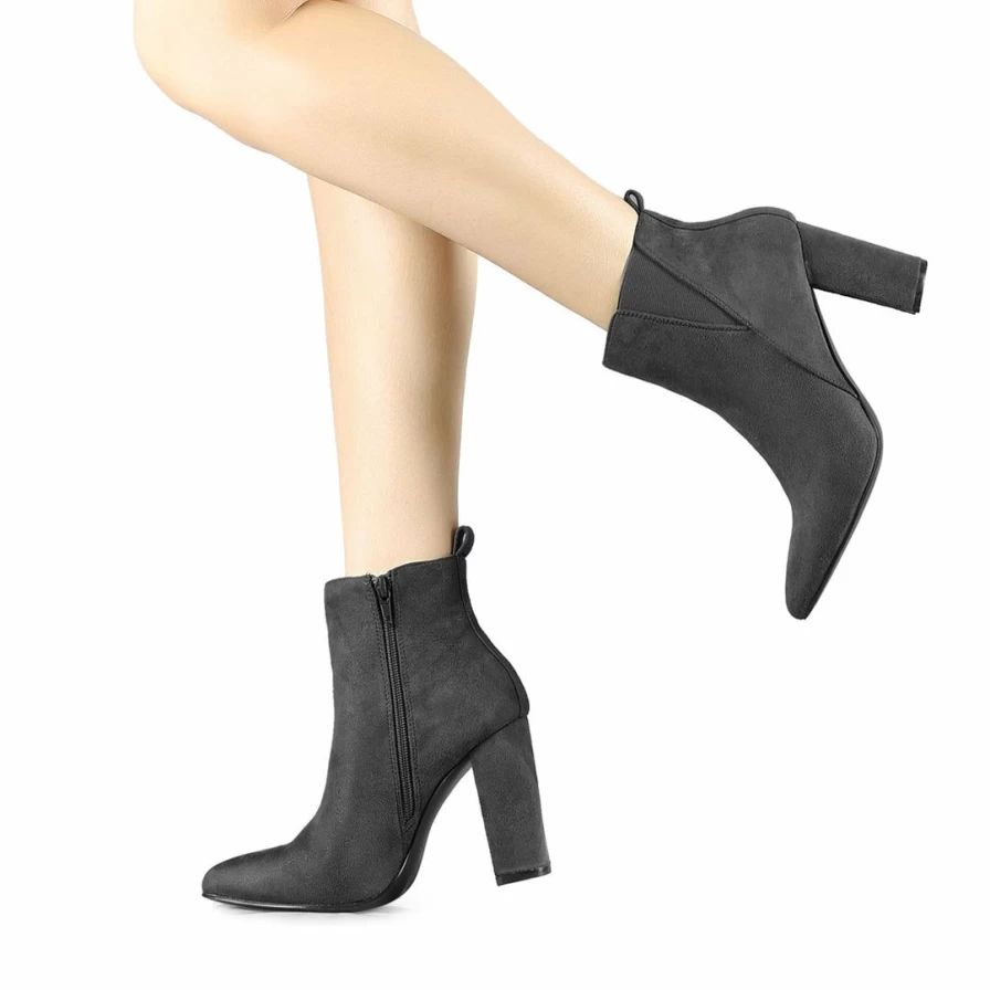Women's Pointed Toe Ankle Boots with Zipper and Block Heel for Fashion and Comfort