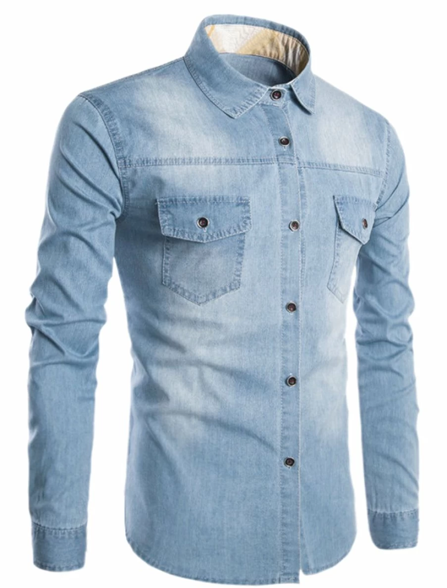 Men's Casual Denim Shirt Long Sleeve Button Down Work Shirt