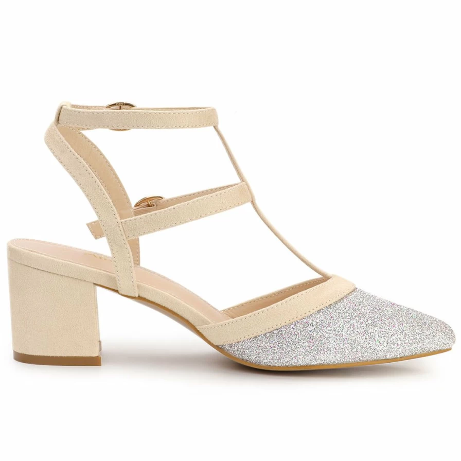 Allegra K Women's Sparkly Pointed Toe Slingback Pumps with Chunky Heel for Elegant Occasions