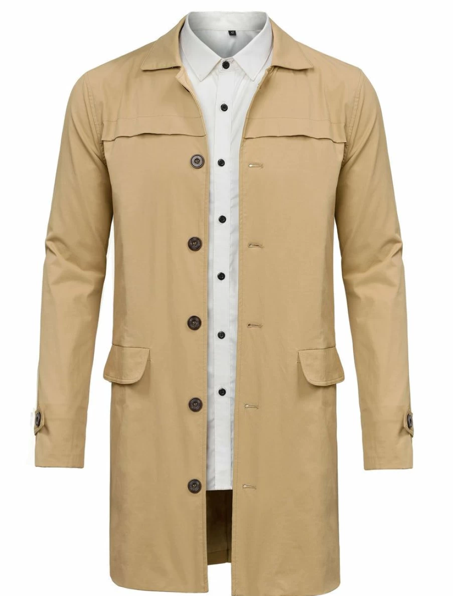 Men's Slim Fit Lightweight Trench Coat Single Breasted Overcoat Jacket