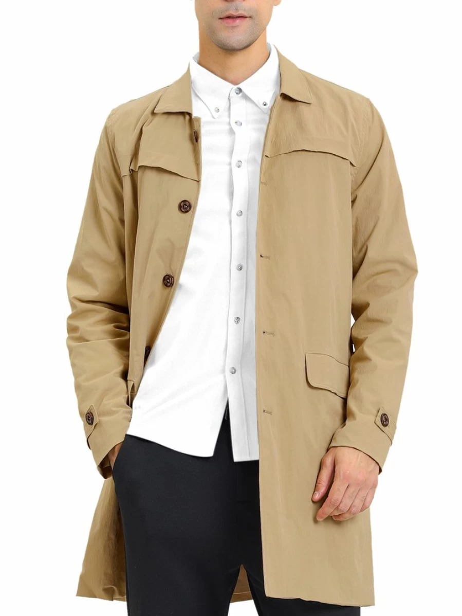 Men's Slim Fit Lightweight Trench Coat Single Breasted Overcoat Jacket