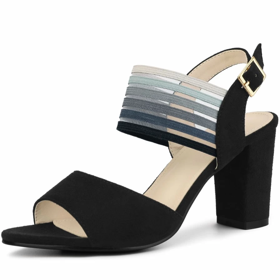 Women's Colorful Open-Toe Chunky Heel Sandals with Elastic Strap - Comfortable Summer Fashion Footwear