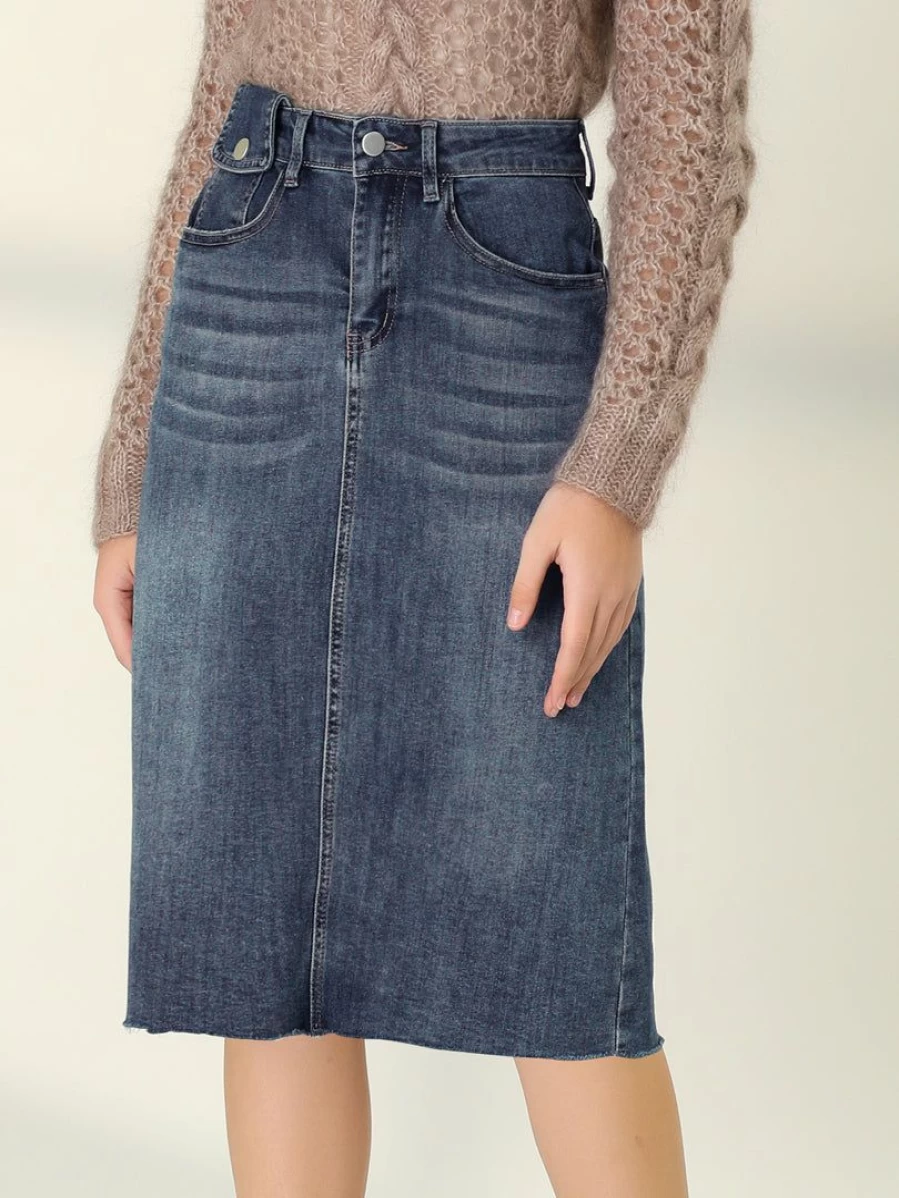 Women's High Waisted Blue Denim Skirt Casual Short Back Vent Jean Skirt
