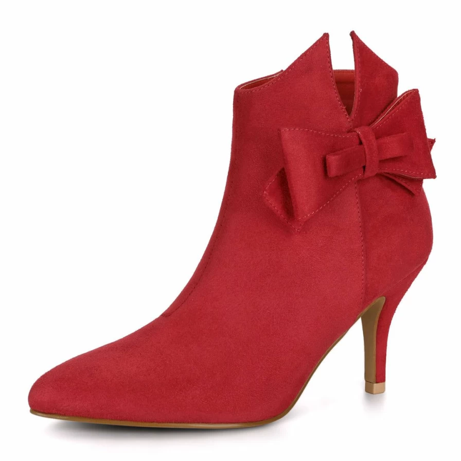 Women's Pointed Toe Bow Stiletto Heel Ankle Boots - Elegant Dress Shoes for Women