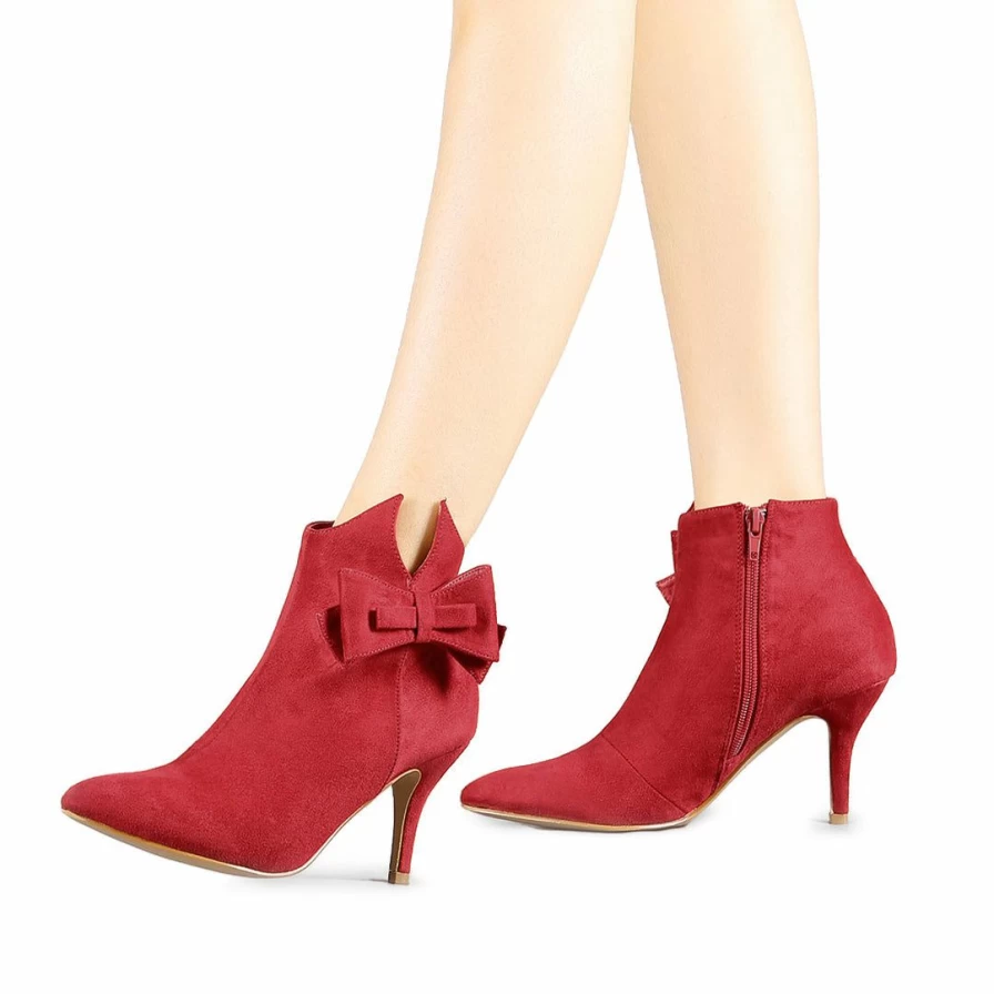 Women's Pointed Toe Bow Stiletto Heel Ankle Boots - Elegant Dress Shoes for Women
