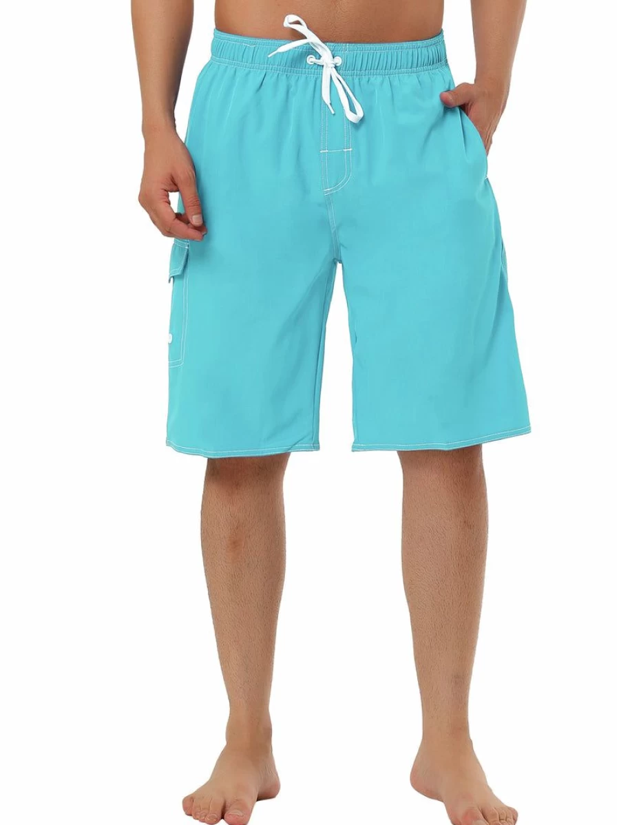 Men's Summer Swim Shorts with Drawstring Elastic Waist - Solid Color Beach Board Shorts for Swimming