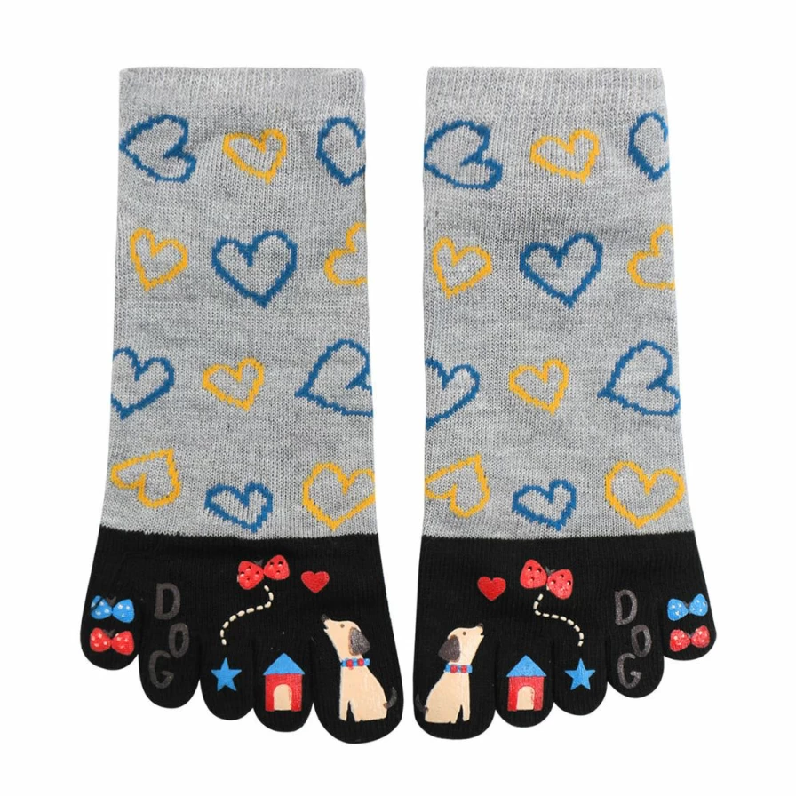 Women's Heart Cartoon Pattern Stretchy Toe Socks with Elastic Cuffs - Comfortable & Fun Design