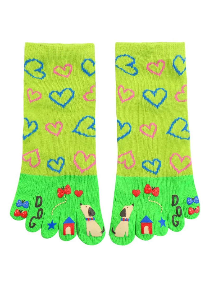 Women's Heart Cartoon Pattern Stretchy Toe Socks with Elastic Cuffs - Comfortable & Fun Design
