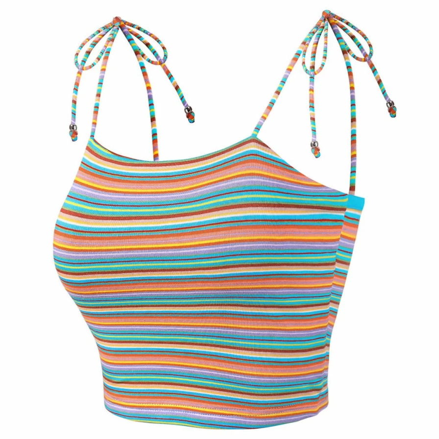 Rainbow Striped Summer Crop Top Cami for Women - Trendy Sleeveless Casual Wear