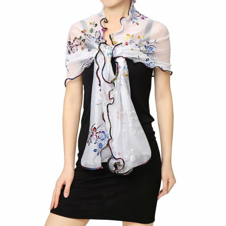 Allegra K Floral Print Sheer Mesh Long Scarf for Women - Shiny Fashion Accessory